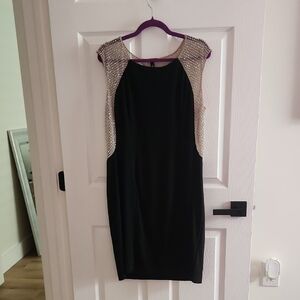MSK Black Sheath Dress with Silver Rhinestone Accents Sz. 16